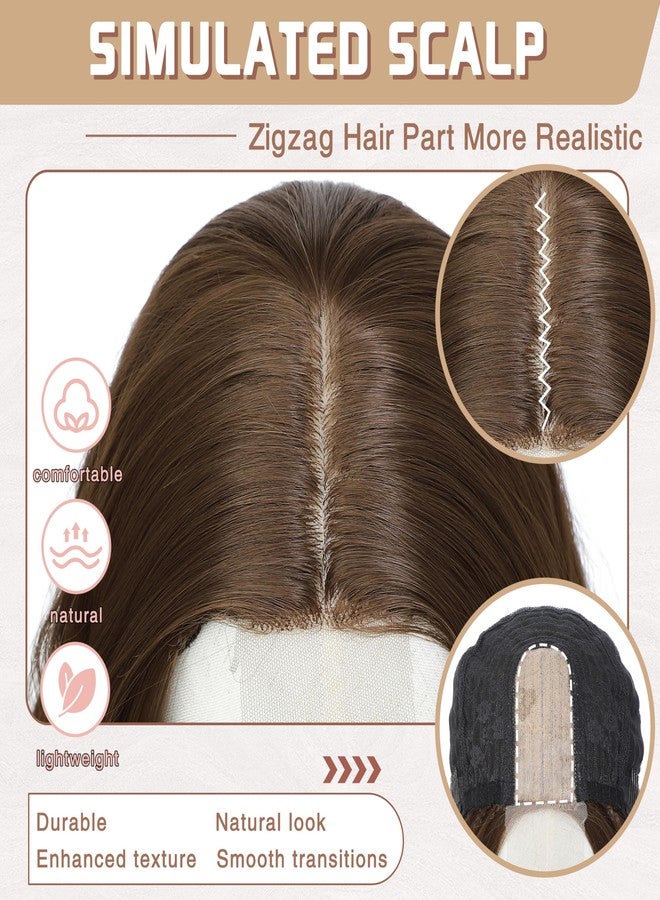 BUPPLER باروكة بوبلر، طول متوسط 18 بوصة، شعر صناعي مموج مع خصلات محسّنة، باروكة شعر طبيعي للاستخدام اليومي والحفلات/الهالوين، 18 بوصة، بني عسلي - Image 3